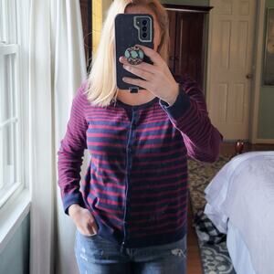 H&M Maroon & Navy Striped Cardigan Medium Preppy, School Girl Long Sleeve